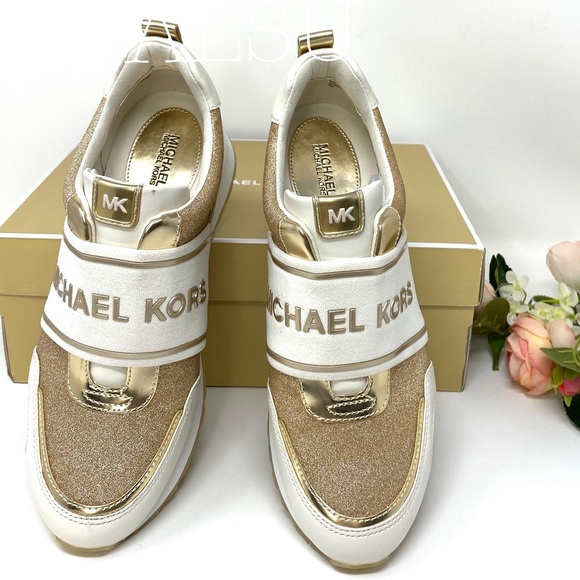 Michael Kors Teddi Trainer Slip On Glitter Gold - Picture 3 of 8
